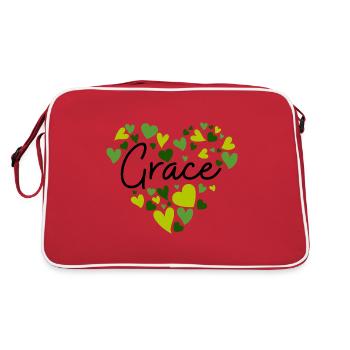 Grace Name Design with Heart-Shaped green Hearts - Retro Bag - red/white - Back
