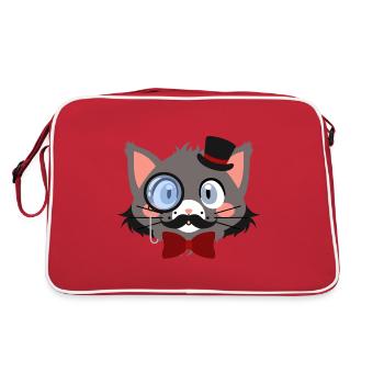 Gentleman cat with monocle and hat - Retro Bag - red/white - Back