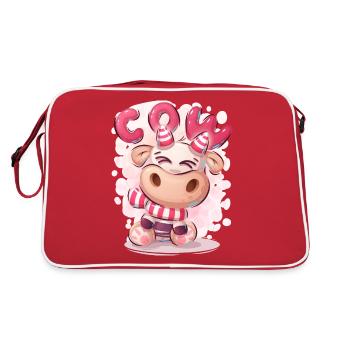 Cute Funny Cartoon Cow Character Pink Animal - Retro Bag - red/white - Back