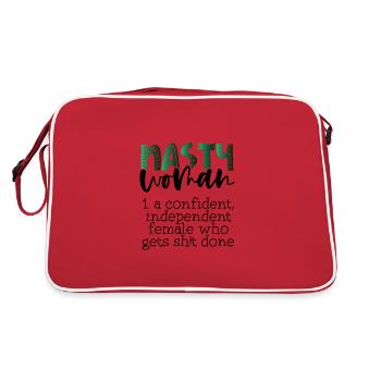 Feminismus böse Frau selbstbewusst Scheiße erledigen - Retro Tasche - Rot/Weiß - Hinten