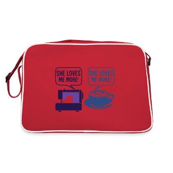 Sewing Humor Gift She Loves Me More Sewing - Retro Bag - red/white - Back