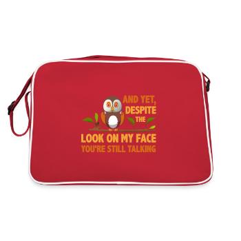 Sarkastisch trotz Blick auf meinem Gesicht bist du immer noch - Retro Tasche - Rot/Weiß - Hinten