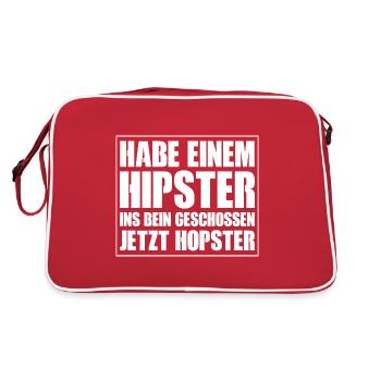Habe einem Hipster ins Bein geschossen jetzt hopst - Retro Tasche - Rot/Weiß - Hinten