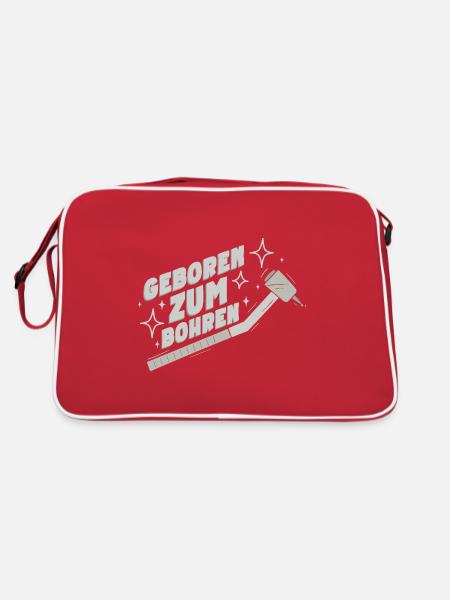 Lustiges Zahnarzt Zähne Bohrer Zahnärztin Humor - Retro Tasche - Rot/Weiß - Hinten