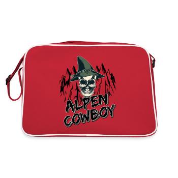 Alpen Allgäu Cowboy Totenkopf Berge Heimat Tracht - Retro Tasche - Rot/Weiß - Hinten