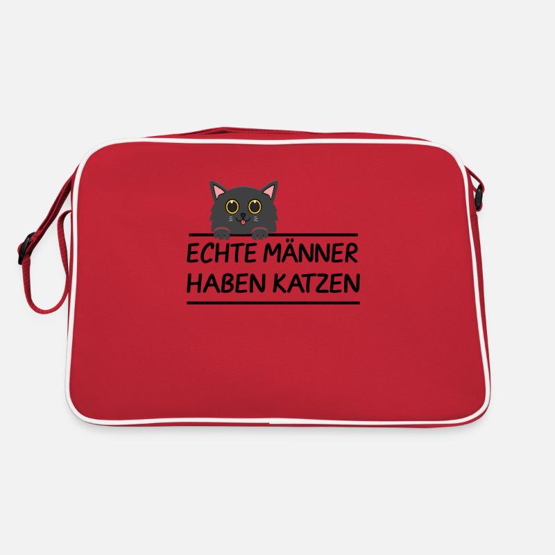 Echte Männer haben Katzen - Retro Tasche - Rot/Weiß