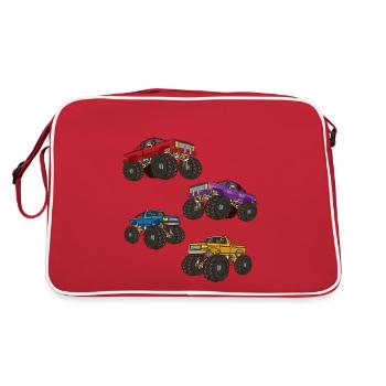 Monster Truck - Vier Verschiedene Monster Trucks - Retro Tasche - Rot/Weiß - Hinten