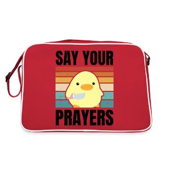Say your prayers cute duck with knife meme chicken - Retro Bag - red/white - Back