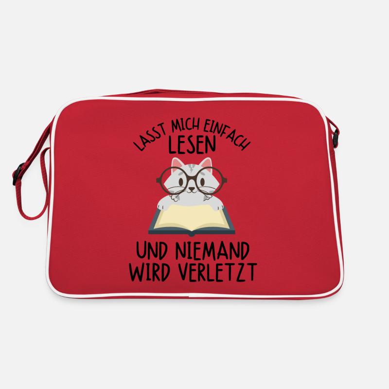 Leseratte Katze Katzen Buch Bücher Kätzchen Spruch - Retro Tasche - Rot/Weiß