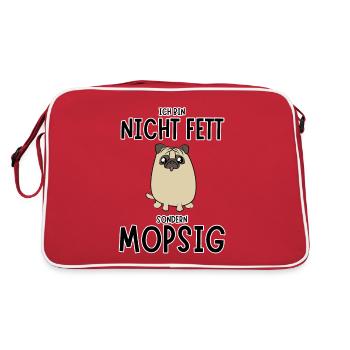 Mops Mopsig Lustiger Spruch Möpse Hund Haustier - Retro Tasche - Rot/Weiß - Hinten