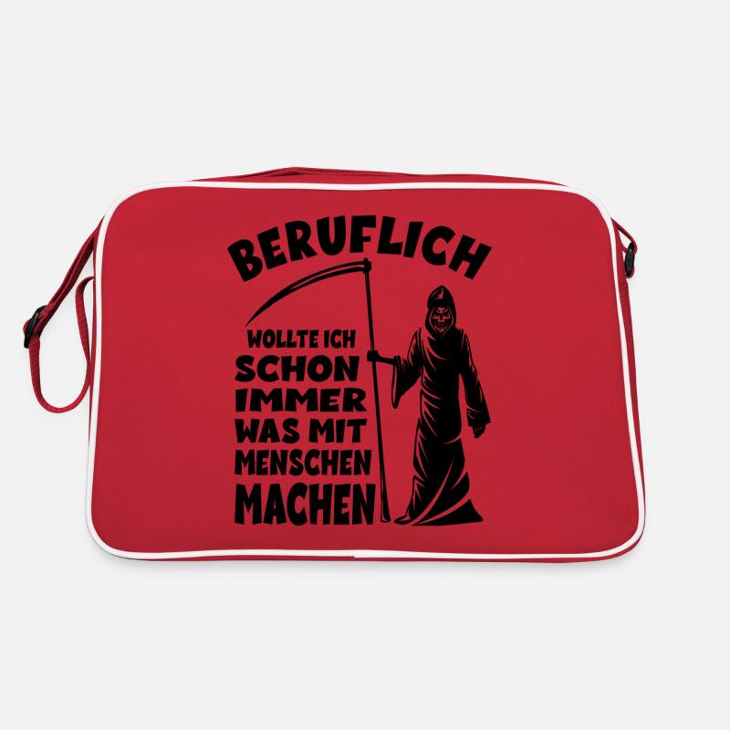 Sensenmann - Beruflich wollte ich schon immer was - Retro Tasche - Rot/Weiß