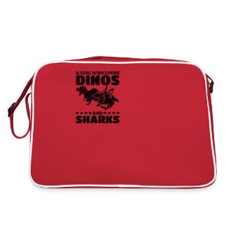 Dinosaurier Great White Shark Ein Mädchen, das - Retro Tasche - Rot/Weiß - Hinten