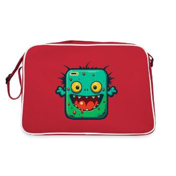 Monster Crash - Cheeky Green Tablet Monster - Retro Bag - red/white - Back