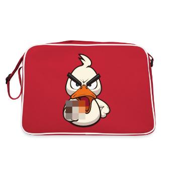 Duck You! Lustige Ente mit Mittelfinger zensiert - Retro Tasche - Rot/Weiß - Hinten