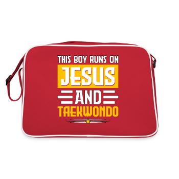 This Boy runs on Jesus and Taekwondo - Retro Bag - red/white - Back