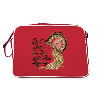 Zeitloses Motivationszitat mit schmelzenden Uhren - Retro Tasche - Rot/Weiß - Hinten