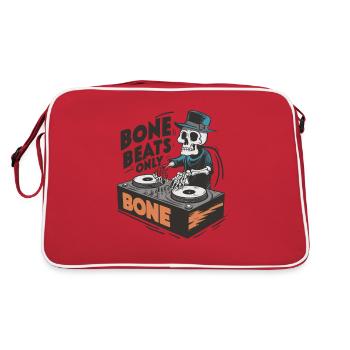 Bone Beats Only Vintage Skeleton DJ Mixing Musik - Retro Tasche - Rot/Weiß - Hinten