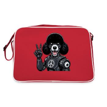 Cyborg Pudel mit Friedenszeichen Roboter Design - Retro Tasche - Rot/Weiß - Hinten