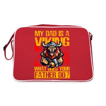 Mein Vater ist ein Wikinger, was macht dein Vater? - Retro Tasche - Rot/Weiß - Hinten