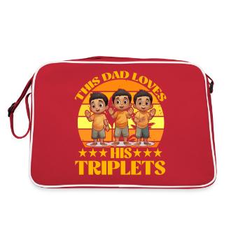 Dieser Vater liebt seine Drillinge - Retro Tasche - Rot/Weiß - Hinten
