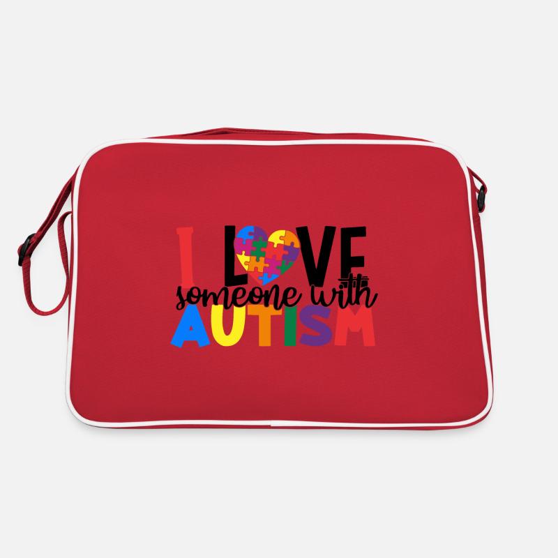 Ich liebe jemanden mit Autismus - Retro Tasche - Rot/Weiß