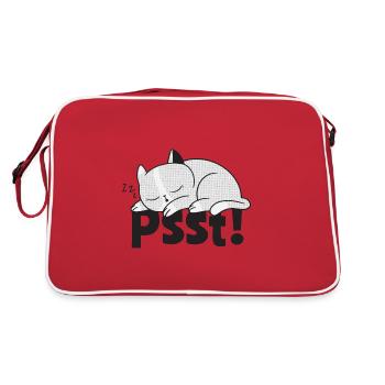 Psst! Faule Katze schläft - Retro Tasche - Rot/Weiß - Hinten