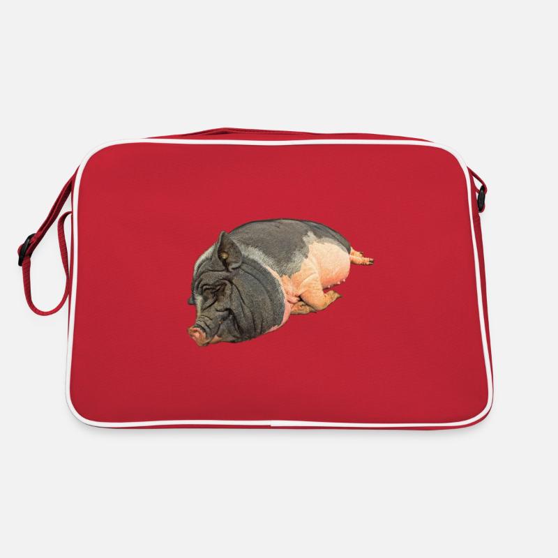 Schlafendes Hängebauchschwein , freigestellt - Retro Tasche - Rot/Weiß