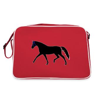 cheval, noir, étalon, cavalier, cavalier, cheval, destrier - Sac Retro - rouge/blanc - Dos