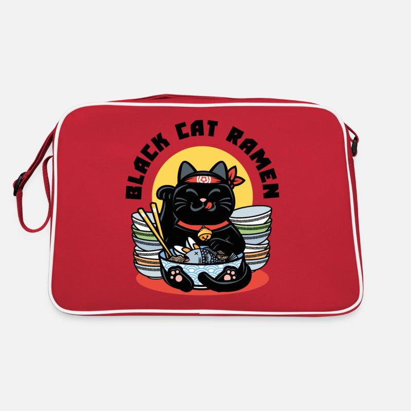 schwarze Katze Ramen Retro Tasche