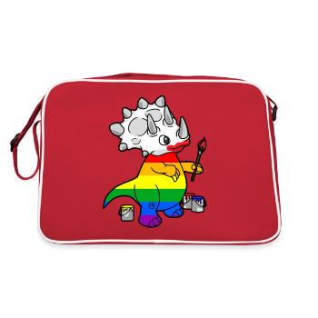 Triceratops LGBT Regenbogen - Retro Tasche - Rot/Weiß - Hinten