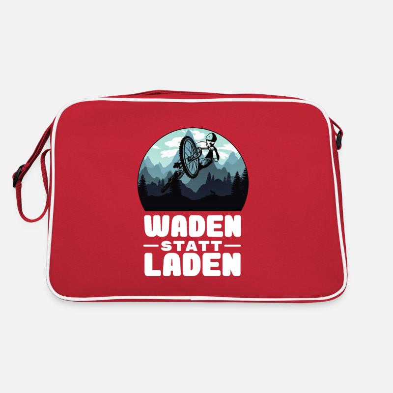 Fahrrad - Waden statt Laden - MTB Rennrad Spruch - Retro Tasche - Rot/Weiß
