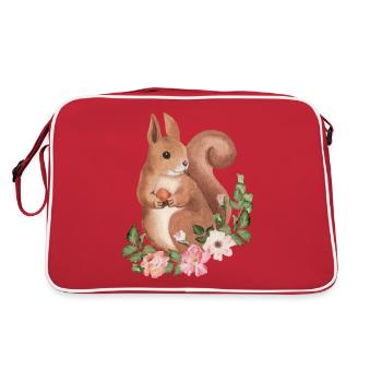 Squirrel Acorn Flower Floral - Retro Bag - red/white - Back