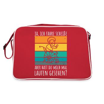 Rollstuhlfahrer Humor Spruch - Retro Tasche - Rot/Weiß - Hinten