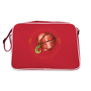 Gestresster gesegneter Kürbisgewürz besessen - Retro Tasche - Rot/Weiß - Hinten