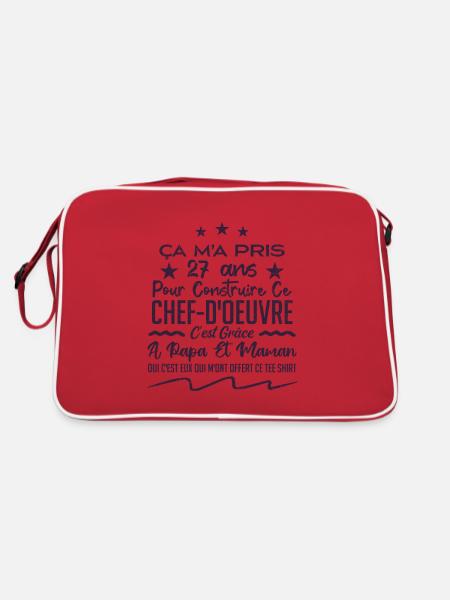 Cadeau anniversaire 27 ans humour merci papa maman - Sac Retro - rouge/blanc - Dos