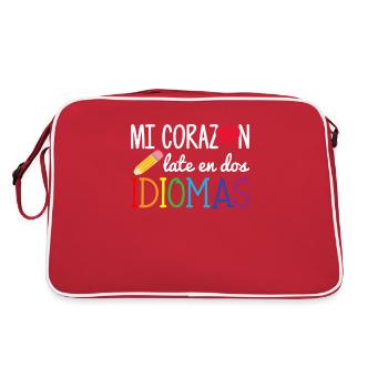 Mi corazon late en dos idiomas, bilingual Spanish - Retro Tasche - Rot/Weiß - Hinten