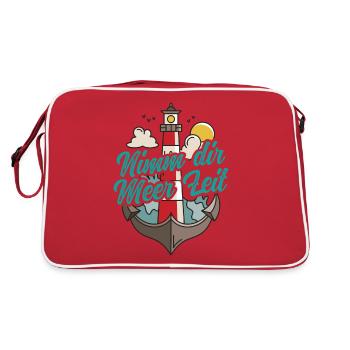 Nimm Dir Meer Zeit Nordsee Geschenk Leuchtturm - Retro Tasche - Rot/Weiß - Hinten