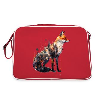 Fuchs Kunst Tiere Tiermotiv Waldtiere Geschenk - Retro Tasche - Rot/Weiß - Hinten