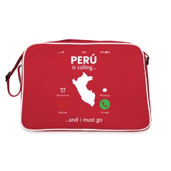 peru is calling i must go, peruvian peru - Retro Tasche - Rot/Weiß - Hinten