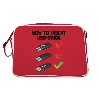 How To Insert USB Stick Funny Programmer Meme - Retro Tasche - Rot/Weiß - Hinten