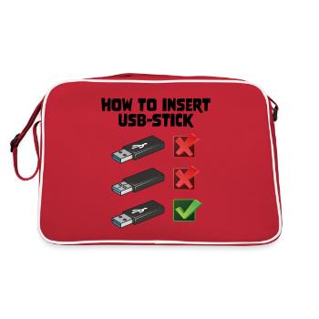 How To Insert USB Stick Funny Programmer Meme - Retro Tasche - Rot/Weiß - Hinten