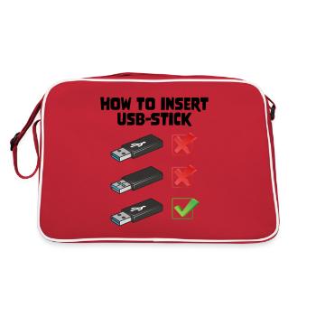 How To Insert USB Stick Funny Programmer Meme - Retro Tasche - Rot/Weiß - Hinten