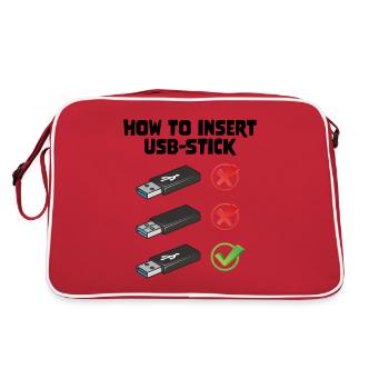 How To Insert USB Stick Funny Programmer Meme - Retro Tasche - Rot/Weiß - Hinten