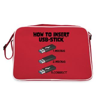 How To Insert USB Stick Funny Programmer Meme - Retro Tasche - Rot/Weiß - Hinten