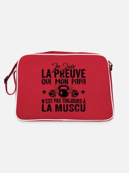 Preuve que mon papa muscu, Papa Musclé, Nouveau-né - Sac Retro - rouge/blanc - Dos