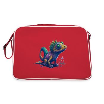 Gamer's Perfect Illustration - Cute Colorful Gekko - Retro Tasche - Rot/Weiß - Hinten