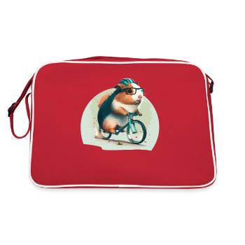 Guinea pig riding bycicle of books guinea pig - Retro Bag - red/white - Back