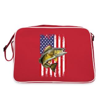 walleye American flag, Fishing - Retro Bag - red/white - Back