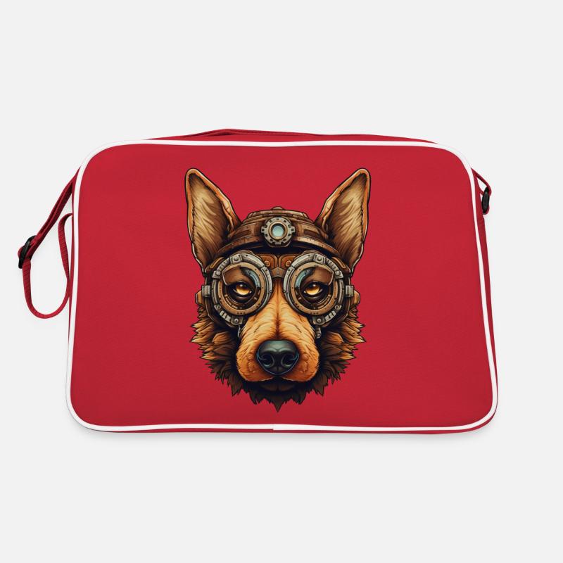 Steampunk German Shepherd Dog in Clockwork Retro Bag