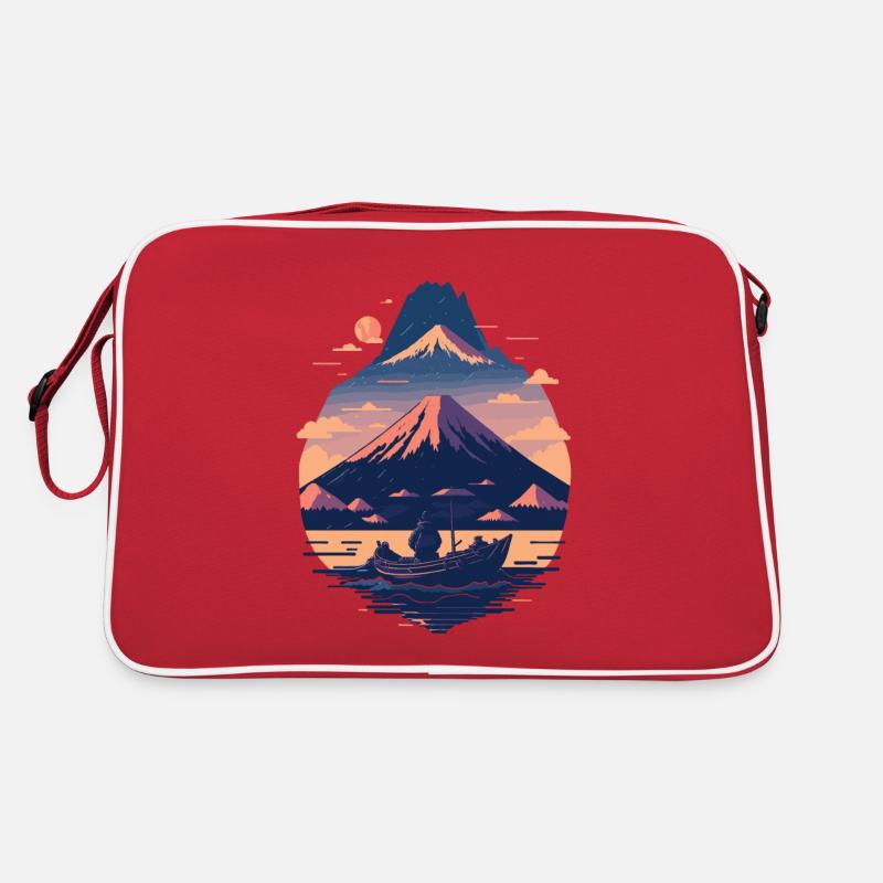 Serene Mount Fuji Sunset Peaceful River Scenery Retro Tasche